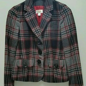Talbots Gray Plaid Wool Blazer Size 4